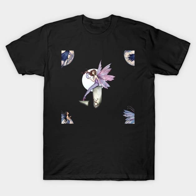 Moon Fairies Illustration Pattern T-Shirt by robmolily